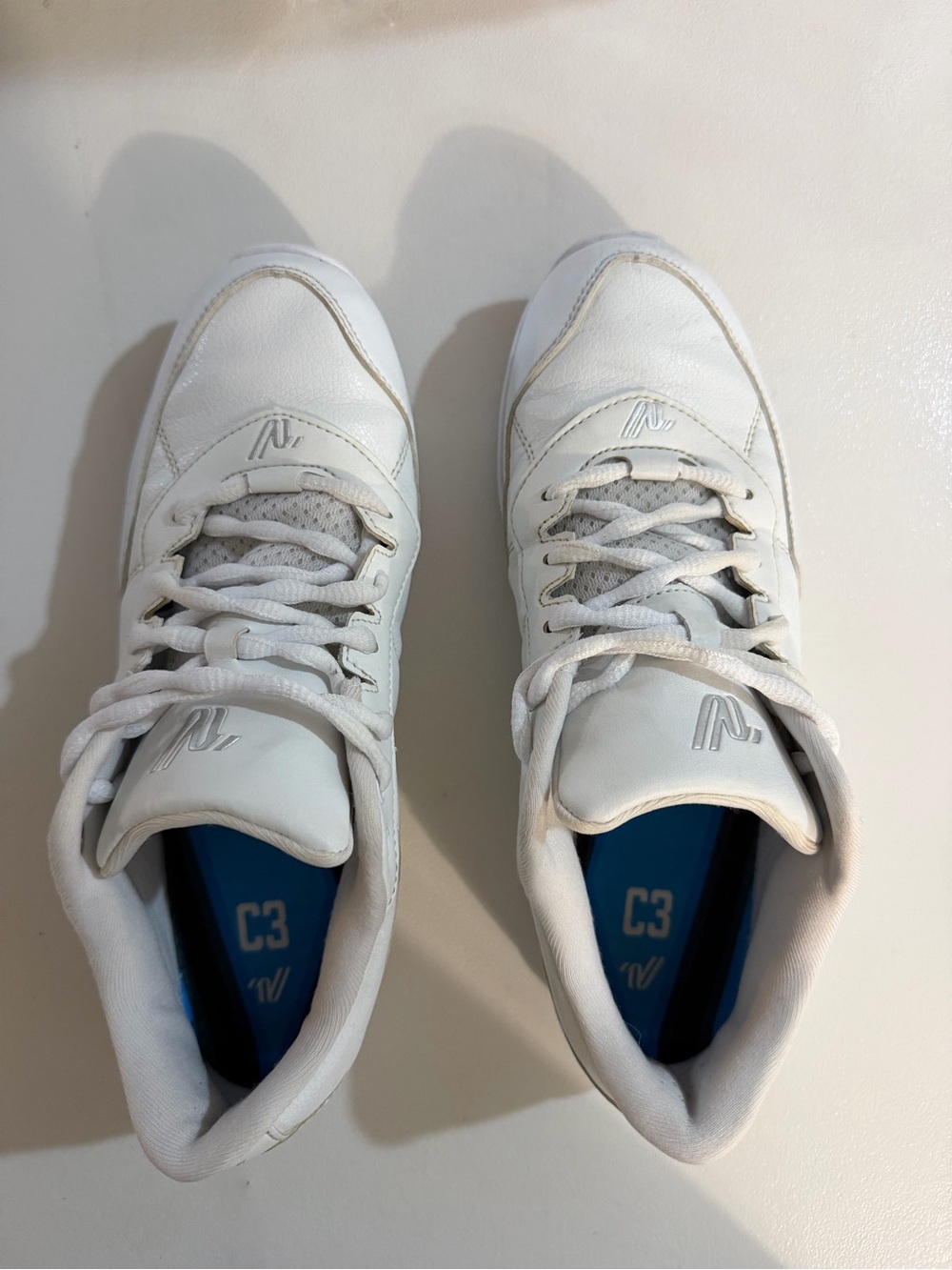 Varsity White Athletic Sneakers with Blue Insoles